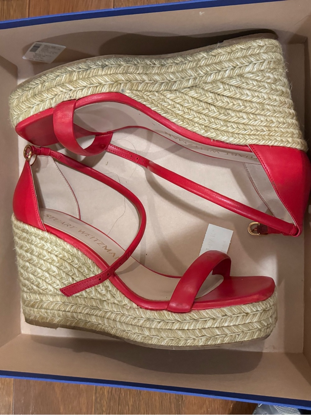 Stuart Weitzman Coral-Red Nudist Espadrille Wedge Sandals W 9.5 EU40